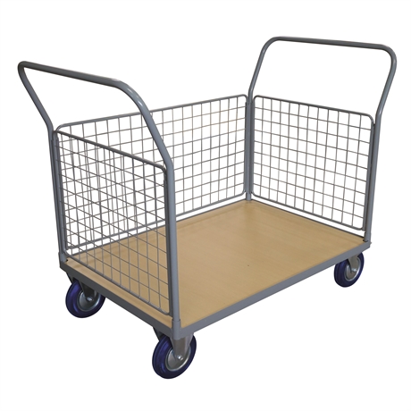 WPG25E - Timber platform trolley 250 kg with 2 mesh backrest + 3 mesh sides (small)