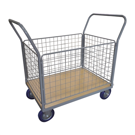 WPG25H - Timber platform trolley 250 kg with 2 mesh backrest + 4 mesh sides (large)