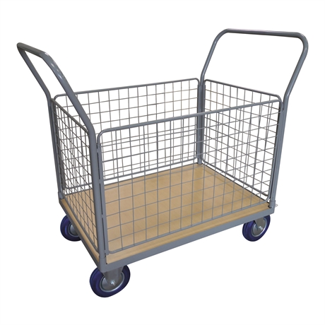 WPG25G - Timber platform trolley 250 kg with 2 mesh backrest + 4 mesh sides (small)
