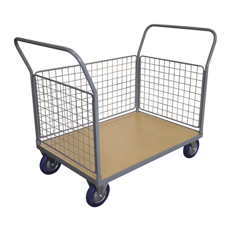 WPG50F - Timber platform trolley 500 kg with 2 mesh backrest + 3 mesh sides (large)