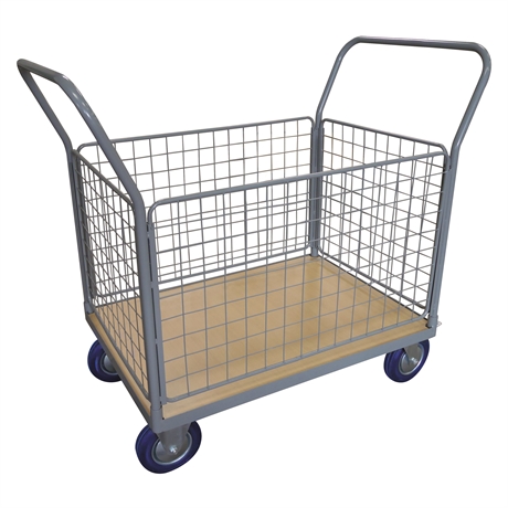 WPG50G - Timber platform trolley 500 kg with 2 mesh backrest + 4 mesh sides (small)