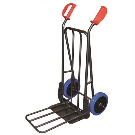 HT300/NLC-RSB - PRODUIT ARRÊTÉ - Diable acier bavettes fixe et repliable 300 kg roues premium caoutchouc bleu (RSB)
