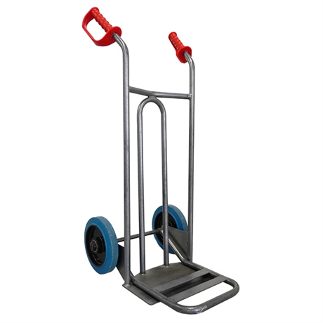 Steel hand truck with curved frame, open handle and folding plate 250 kg