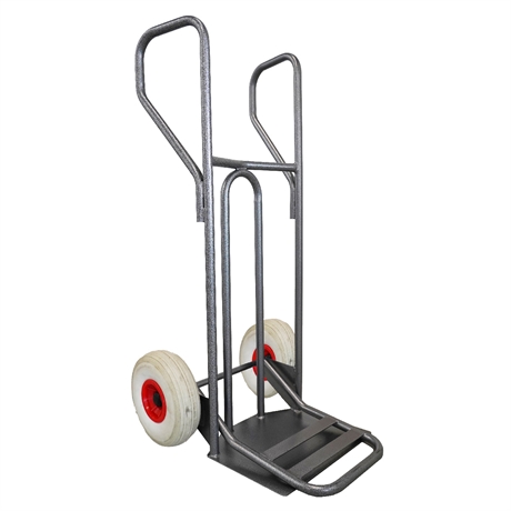 DVPF1-RINC-BR - Steel hand truck with curved frame, closed handle and folding plate 250 kg puncture-proof wheels
