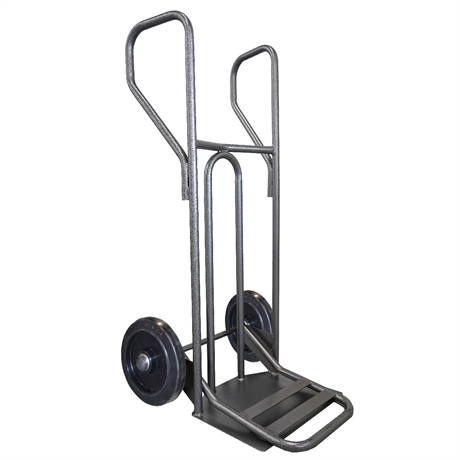 DVPF1-RSN-BR - Steel hand truck with curved frame, closed handle and folding plate 250 kg black elastic rubber wheels