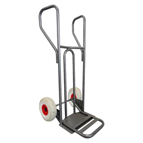 DVPF2-RINC-BR - Steel hand truck with curved frame, closed handle and folding plate 250 kg puncture-proof wheels