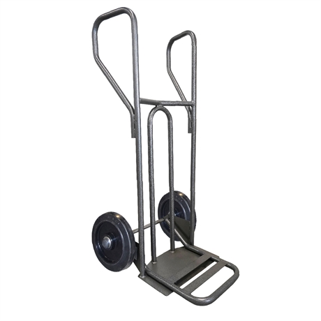 DVPF2-RSN-BR - Steel hand truck with curved frame, closed handle and folding plate 250 kg black elastic rubber wheels