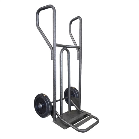 DVPF400-RSN-BR - Steel hand truck with curved frame, closed handle and folding plate 400 kg black elastic rubber wheels