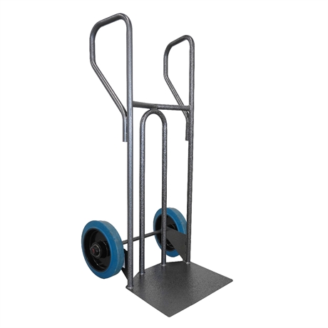 DVPF1-RSB - Steel hand truck with curved frame and closed handle 250 kg blue elastic rubber wheels