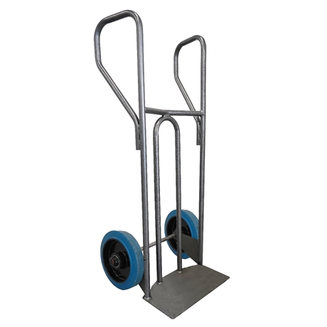DVPF2-RSB - Steel hand truck with curved frame and closed handle 250 kg blue elastic rubber wheels
