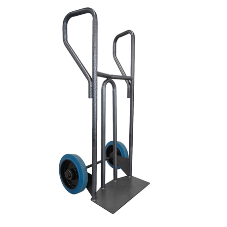 DVPF400-RSB - Steel hand truck with curved frame and closed handle 400 kg blue elastic rubber wheels