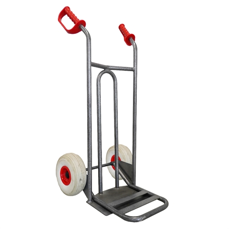 DVPO-RINC-BR - Steel hand truck with curved frame, open handle and folding plate 250 kg puncture-proof wheels