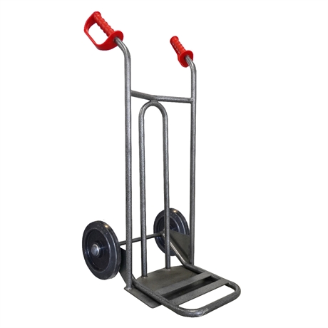 DVPO-RSN-BR - Steel hand truck with curved frame, open handle and folding plate 250 kg black elastic rubber wheels