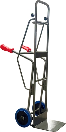DMPO250BP-RSB - Open-handle produce hand truck, solid toe plate, blue rubber wheels, 250 kg