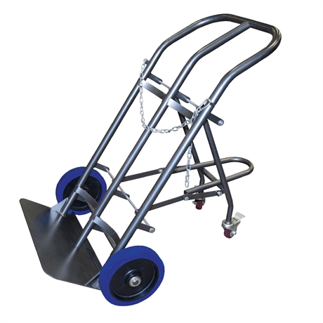 SAC200-RSB - Double cylinder hand truck with retractable stand 200 kg blue elastic rubber wheels