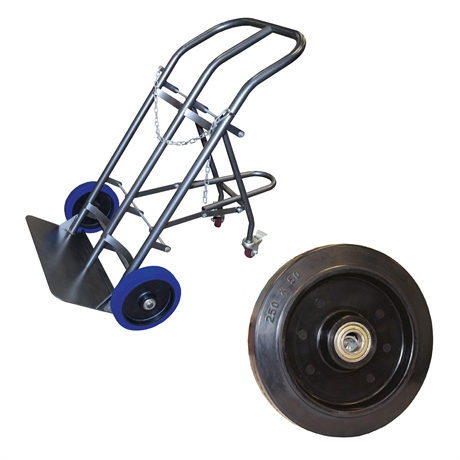 SAC200-RSN - Double cylinder hand truck with retractable stand 200 kg black elastic rubber wheels