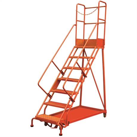 RLC357 - Heavy-duty rolling safety ladder with step-lock - 7 steps