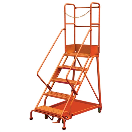 Heavy-duty rolling safety ladder with step-lock and 7 different heights