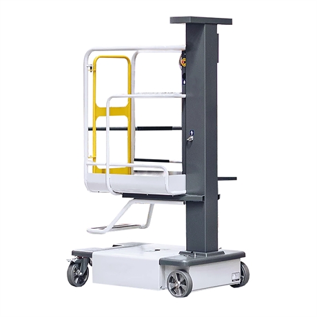 Motorized and compact aerial work plateform with vertical mast, working height up to 5950 mm