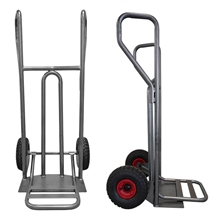 Steel hand truck with curved frame, closed handle and folding plate 400 kg - 
