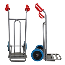 Steel hand truck with curved frame, open handle and folding plate 250 kg - 