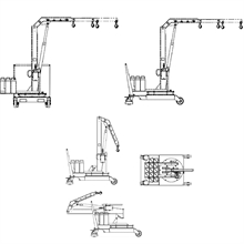 Rotating and folding cantilever workshop crane with removable counterweights 300 kg (side) and 500 kg (front) - 