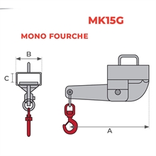 Galvanized forklift hoisting hook 1500 and 3000 kg - 