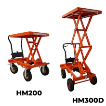 Manual all-terrain lift table on pneumatic wheels, single and double scissor, 200 to 300 kg - 