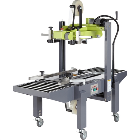 Machine à poser l'adhésif adaptée pour colis de 120 mm à infini (L), 140 à 500 mm (l), 120 mm à 500 mm (H)