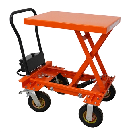 Table élévatrice manuelle tout terrain sur roues pneumatiques simple et double ciseaux 200 à 300 kg