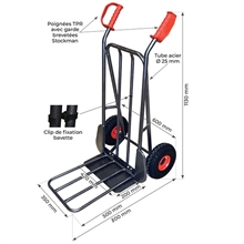 Diable acier bavettes fixe et repliable 300 kg - 